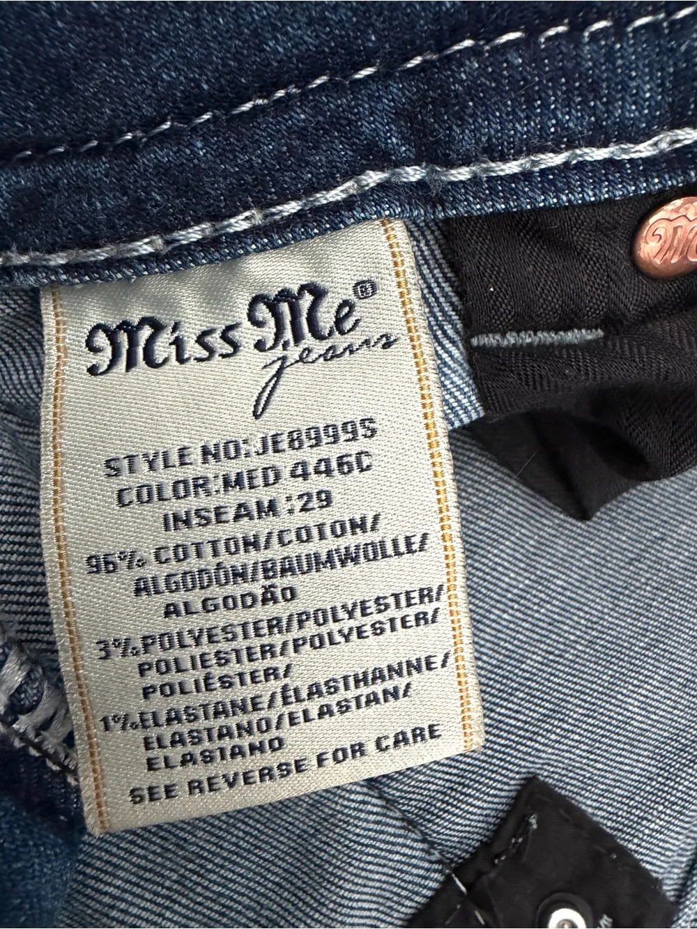 Womens Miss Me Jeans Size 34 Skinny Y2K Rhinestone Angel Wings Embellished Blue - Picture 8 of 10